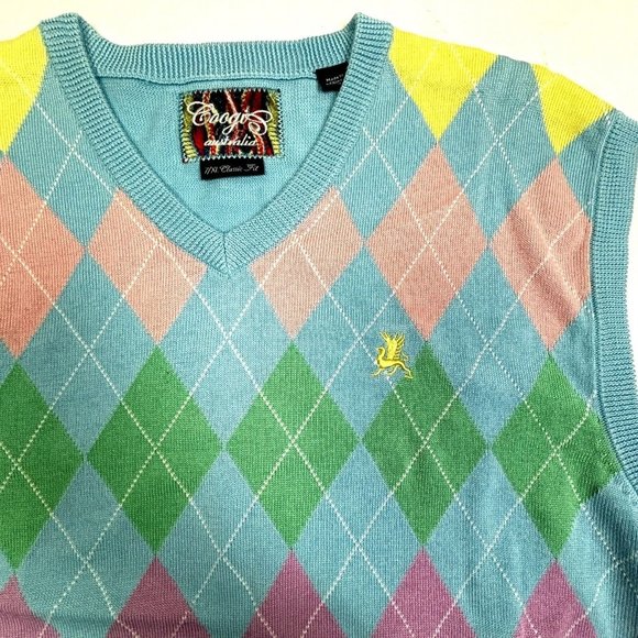 NWT Coogi Multicolored‎ Diamond Argyle Sweater Vest Men’s XL Australia Pastels - Picture 10 of 10